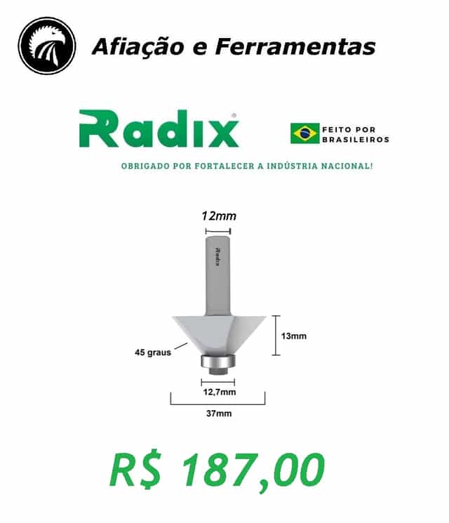 Fresa Chanfrada 45º com Rolamento Haste 12 mm