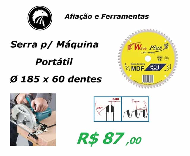 Disco para Serra portátil 185 mm com 60 dentes
